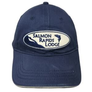 Sherry Salmon Rapids Lodge Hat Blue Baseball Cap One Size Slideback Fish Patch